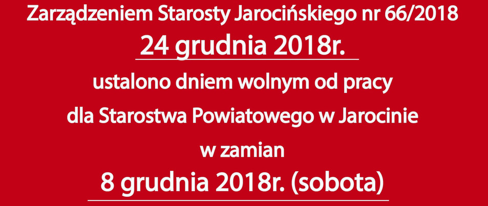 24 grudnia dniem wolnym od pracy w Starostwie 