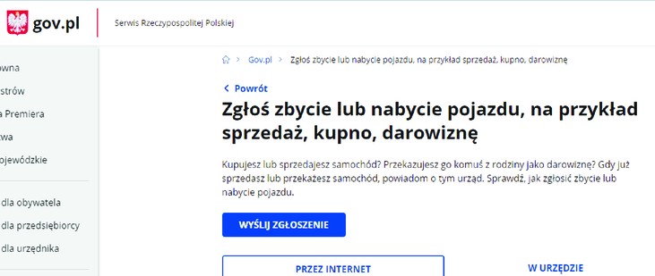 ZGŁOSZENIE ZBYCIA LUB NABYCIA POJAZDU ZAŁATWISZ PRZEZ INTERNET