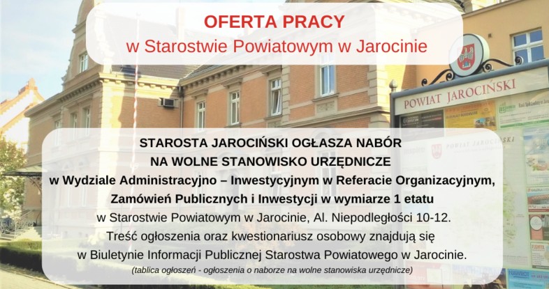 Ogłoszenie o naborze na wolne stanowisko urzędnicze