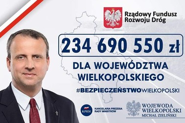 grafika rządowego funduszu rozwoju dróg z kwotą dofinansowania 234 690 550 zł