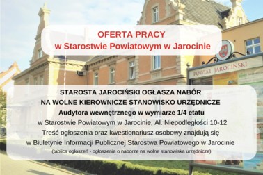 Ogłoszenie o naborze na wolne stanowisko urzędnicze